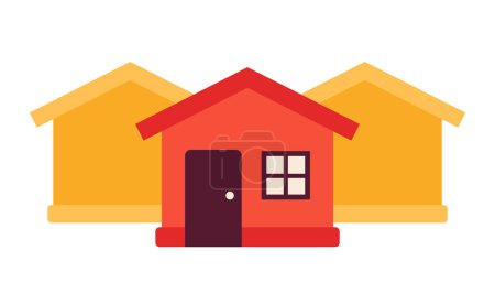 Illustration for Neighborhood houses one storey 2D cartoon object. Residential buildings isolated vector item white background. Suburb homes. Apartment dwellings. Community neighbourhood color flat spot illustration - Royalty Free Image