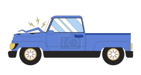 Illustration for Accident automobile side view 2D linear cartoon object. Broken vehicle isolated line vector element white background. Hit parked car. Traffic violation. Dangerous driving color flat spot illustration - Royalty Free Image