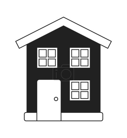 Illustration for 2 storey house black and white 2D cartoon object. Suburban home. Neighborhood two-story isolated vector outline item. Building real estate. Modern residential monochromatic flat spot illustration - Royalty Free Image