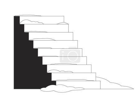 Illustration for Slippery outdoor stairs after snow black and white 2D line cartoon object. Icy steps in winter isolated vector outline item. Snow covered staircase wintertime monochromatic flat spot illustration - Royalty Free Image