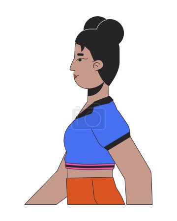 Ilustración de Antigua mujer retro negro 2D personaje de dibujos animados lineales. Vista lateral afroamericana femenina aislada línea vector persona fondo blanco. Nostalgia estilo ropa color plano punto ilustración - Imagen libre de derechos