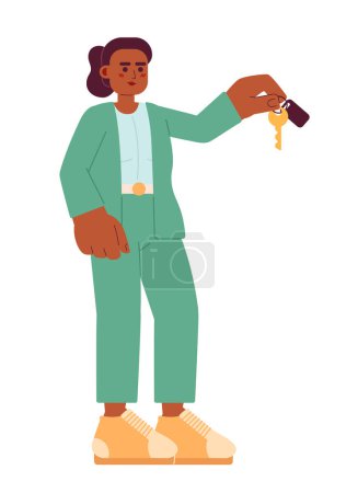 Illustration for African american business woman suit giving key 2D cartoon character. Black female professional isolated vector person white background. Commercial property manager color flat spot illustration - Royalty Free Image