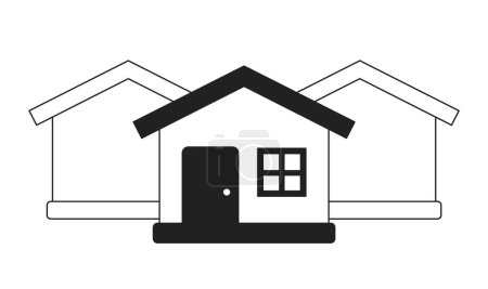 Illustration for Neighborhood houses one storey black and white 2D cartoon object. Residential buildings isolated vector outline item. Suburb homes. Community neighbourhood monochromatic flat spot illustration - Royalty Free Image
