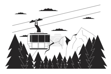 Ilustración de Góndola skilift bosque de montaña dibujos animados en blanco y negro ilustración plana. Ascensor de equitación telesilla 2D paisaje lineal aislado. Estación de esquí temporada de invierno monocromo escena vector esquema imagen - Imagen libre de derechos