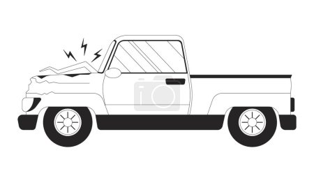 Illustration for Accident automobile side view black and white 2D line cartoon object. Broken vehicle isolated vector outline item. Hit car. Traffic violation. Dangerous driving monochromatic flat spot illustration - Royalty Free Image