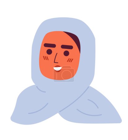 Téléchargez les illustrations : Femme arabe portant hijab écharpe vectoriel 2D avatar illustration. Moyen-Orient adulte personnage de bande dessinée femme portrait. Image islamique voilée profil utilisateur couleur plat isolé sur fond blanc - en licence libre de droit