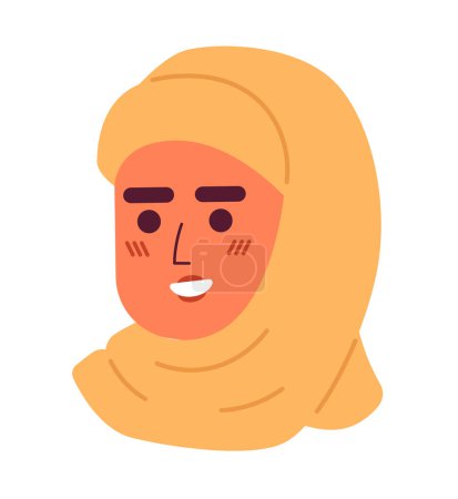 Téléchargez les illustrations : Femme caucasienne souriante portant l'illustration avatar vectoriel 2D hijab. Portrait de personnage de dessin animé féminin voilé islamique. Fille foulard plat couleur profil utilisateur image isolée sur fond blanc - en licence libre de droit