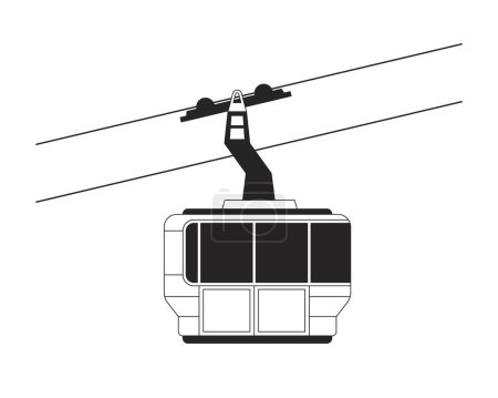 Illustration for Gondola ski lift riding black and white 2D line cartoon object. Cabin cableway isolated vector outline item. Aerial skilift. Ski resort transportation ropeway monochromatic flat spot illustration - Royalty Free Image