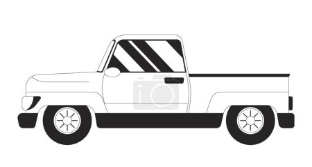 Illustration for Car side view black and white 2D line cartoon object. Transport auto. Driving motor vehicle isolated vector outline item. Van truck pick-up. Automobile pickup monochromatic flat spot illustration - Royalty Free Image