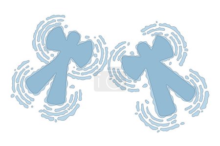 Illustration for Snow angels imprints 2D linear cartoon object. Having fun winter. Top view wintertime angel shapes isolated line vector element white background. Christmas happiness color flat spot illustration - Royalty Free Image