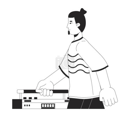 Illustration for Caucasian bearded man walking with boombox black and white 2D line cartoon character. 80s retro guy carrying boom box isolated vector outline person. Nostalgia monochromatic flat spot illustration - Royalty Free Image