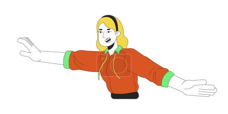 Illustration for Dance move with arms caucasian woman 2D linear cartoon character. Blonde girl carefree lifestyle isolated line vector person white background. Nostalgia performance color flat spot illustration - Royalty Free Image
