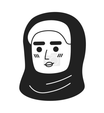 Illustration for Middle eastern woman modest black and white 2D vector avatar illustration. Muslim beautiful female outline cartoon character face isolated. Traditional headscarf flat user profile image, portrait - Royalty Free Image