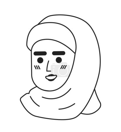 Illustration for Smiling caucasian woman wearing hijab black and white 2D vector avatar illustration. Islamic veiled female outline cartoon character face isolated. Headscarf girl flat user profile image, portrait - Royalty Free Image