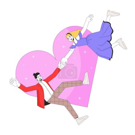 Illustration for Caucasian couple love first sight 2D linear illustration concept. European boyfriend girlfriend cartoon characters isolated on white. Romantic affection metaphor abstract flat vector outline graphic - Royalty Free Image