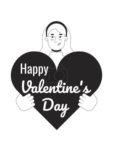 Illustration for Caucasian woman wishing happy valentine day black and white 2D illustration concept. Blonde girl cartoon outline character isolated on white. 14 february romantic metaphor monochrome vector art - Royalty Free Image