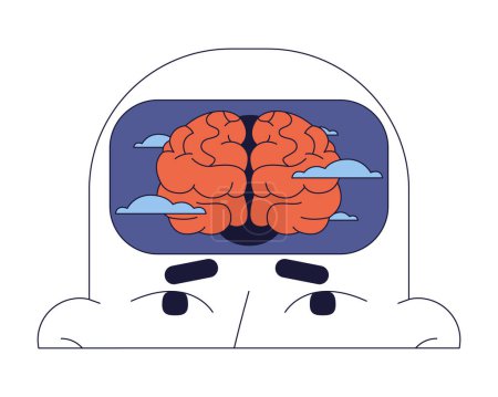 Illustration for Brain fog 2D linear illustration concept. Fatigue mental clouding cartoon character head isolated on white. Burnout syndrome. Seasonal affective disorder metaphor abstract flat vector outline graphic - Royalty Free Image