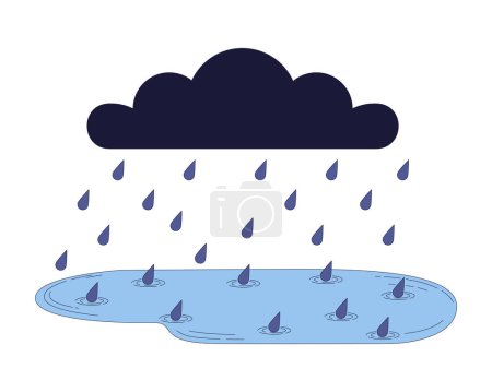 Ilustración de Nube de lluvia cayendo gotas de lluvia 2D objeto de dibujos animados lineales. Tormenta mal tiempo aguacero aislado línea vector elemento fondo blanco. Temporada de otoño sombrío. Ilustración de manchas planas en color lluvia otoñal - Imagen libre de derechos