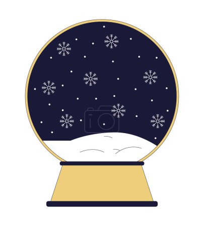 Illustration for Snowglobe winter snowflakes fall 2D linear cartoon object. Christmas snow globe isolated line vector element white background. Blizzard season. Magic snowstorm sphere color flat spot illustration - Royalty Free Image