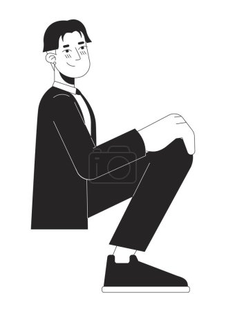 Illustration for Prom formal wear korean young man black and white 2D line cartoon character. Shy sitting asian male isolated vector outline person. High school graduation party monochromatic flat spot illustration - Royalty Free Image