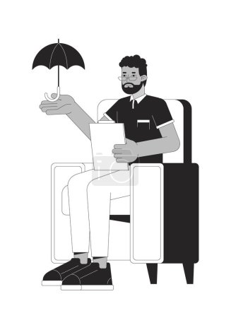 Illustration for Psychologist helps with depression black and white 2D line cartoon character. African-american male counselor isolated vector outline person. Psychological treat monochromatic flat spot illustration - Royalty Free Image