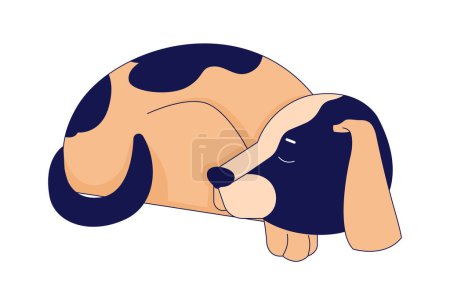 Ilustración de Sleeping dog beagle acurrucado 2D personaje de dibujos animados lineales. Cachorro soñoliento. Animal único animal animal aislado línea vector animal blanco fondo. Mascota compañera. Amigo pedigreed color plano punto ilustración - Imagen libre de derechos
