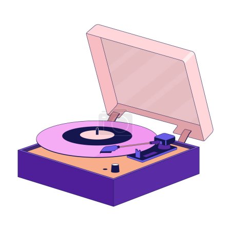 Illustration for Vinyl player 2D linear cartoon object. Audio audiophile. Retro record player isolated line vector element white background. Turntable phonograph. Nostalgia music color flat spot illustration - Royalty Free Image