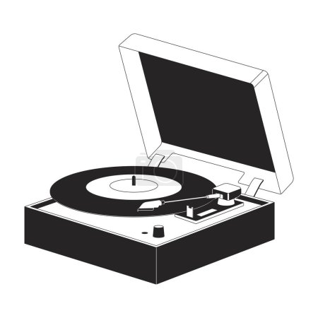 Illustration for Vinyl player black and white 2D line cartoon object. Audio audiophile. Retro record player isolated vector outline item. Turntable phonograph. Nostalgia music monochromatic flat spot illustration - Royalty Free Image