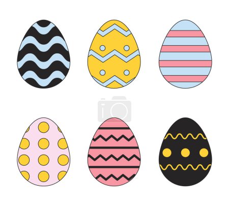 Illustration for Springtime painted eggs 2D linear cartoon objects set. Resurrection holiday easter-eggs isolated line vector elements white background. Eastereggs pattern color flat spot illustrations collection - Royalty Free Image