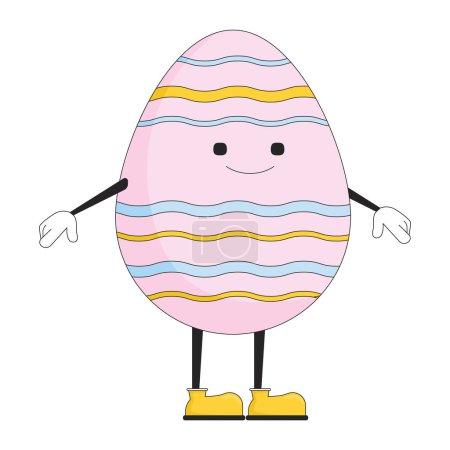 Illustration for Easter happy egg with arms and legs 2D linear cartoon character. Smiling face easteregg isolated line vector personage white background. Cheerful eggshell Eastertime color flat spot illustration - Royalty Free Image
