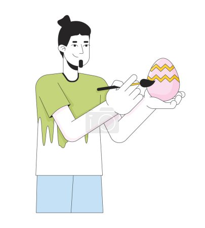 Illustration for Easter-egg painting man adult caucasian 2D linear cartoon character. Holding egg happy guy isolated line vector person white background. Easteregg eastertide custom color flat spot illustration - Royalty Free Image