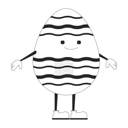Illustration for Easter happy egg with arms and legs black and white 2D line cartoon character. Smiling face easteregg isolated vector outline personage. Eggshell Eastertime monochromatic flat spot illustration - Royalty Free Image