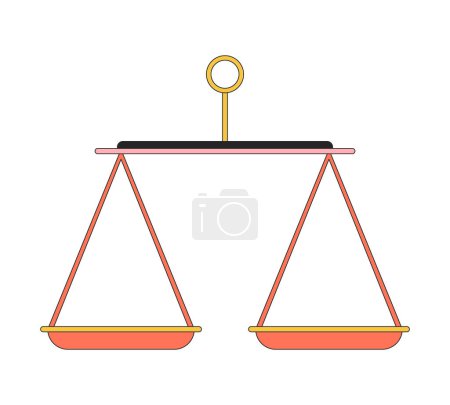 Illustration for Justice scales bronze 2D linear cartoon object. Equality, inequality regulating plates isolated line vector element white background. Stability equilibrium harmony color flat spot illustration - Royalty Free Image