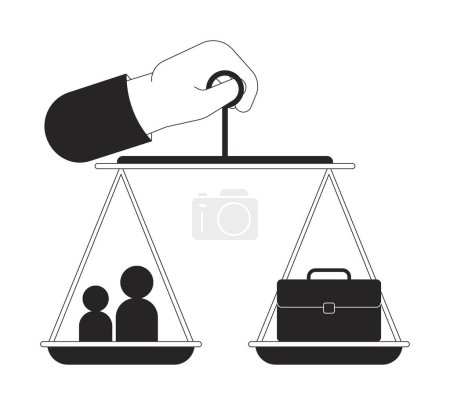 Illustration for Holding work life balance scale cartoon human hand outline illustration. Carrying stability equilibrium 2D isolated black and white vector image. Decision-making flat monochromatic drawing clip art - Royalty Free Image