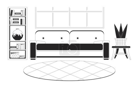 Salon intérieur noir et blanc ligne 2D objet de dessin animé. Aménagement des meubles dans la conception de la maison élément vectoriel isolé contour. Aménagement d'appartement style monochrome plat spot illustration