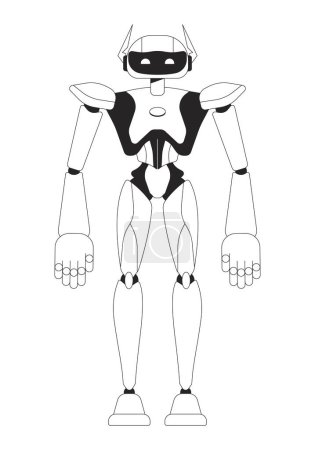 Robot black and white 2D line cartoon character. Robotics technology. Artificial intelligence isolated line vector personage white background. Software development monochromatic flat spot illustration