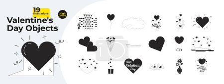 Illustration for Romantic Valentines day black and white 2D line cartoon objects bundle. 14 february surprise date decor isolated vector outline items collection. Confession love monochromatic flat spot illustrations - Royalty Free Image