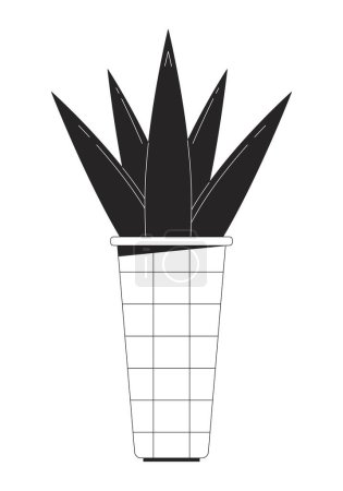 Potted houseplant black and white 2D line cartoon object. Growing succulent. Home gardening hobby isolated vector outline item. Exotic plant in interior decor monochromatic flat spot illustration