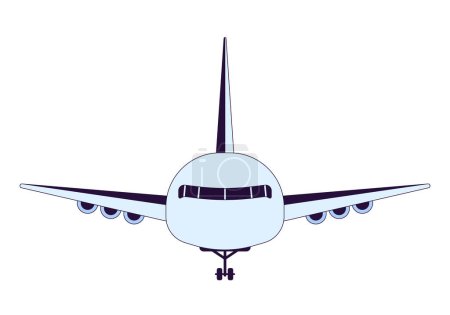 Photo for Airplane front view 2D linear cartoon object. Airport vehicle. Plane transport aviation isolated line vector element white background. Flying transportation airliner color flat spot illustration - Royalty Free Image