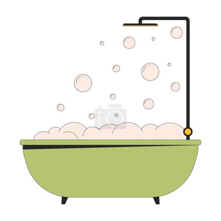 Ilustración de Bañera burbuja baño ducha 2D objeto de dibujos animados lineales. Equipo de ducha de lavado aislado línea vector elemento fondo blanco. Higiene del baño. Espuma baño color plano punto ilustración - Imagen libre de derechos
