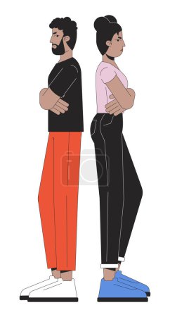 Disagreement couple african american line cartoon flat illustration. Black adults 2D lineart characters isolated on white background. Emotional expressing, body language scene vector color image
