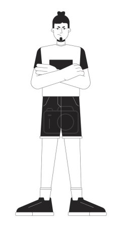 Woman angry arms crossed black and white cartoon flat illustration. Mad pouting adult male 2D lineart character isolated. Emotional expressing, body language monochrome scene vector outline image