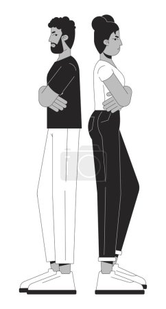 Disagreement couple african american black and white cartoon flat illustration. Black adults 2D lineart characters isolated. Emotional expressing, body language monochrome scene vector outline image