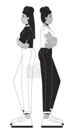Disagreement conflict friends black and white cartoon flat illustration. Arms folded angry 2D lineart characters isolated. Emotional expressing, body language monochrome scene vector outline image