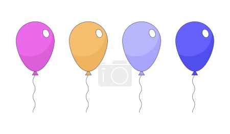 Téléchargez les illustrations : Ballons à air flottant 2D linéaires objets de dessin animé ensemble. Accessoires de fête d'anniversaire. Décor festif isolé éléments vectoriels ligne fond blanc. Symboles de vacances couleur spot plat illustration collection - en licence libre de droit