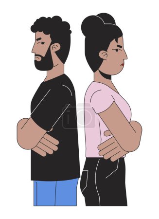 Téléchargez les illustrations : Couple hétérosexuel afro-américain en désaccord personnages de dessins animés linéaires 2D. Conflit adultes ligne isolée vecteur personnes fond blanc. gestuelle corps langage couleur plat spot illustration - en licence libre de droit