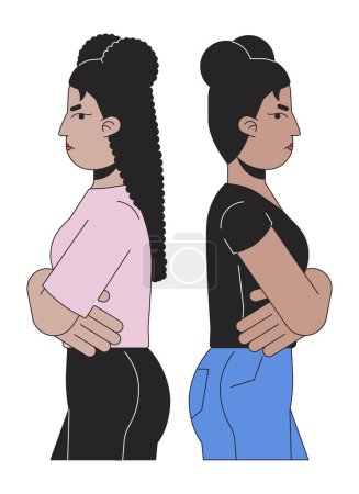 Girls friends facing away from each other 2D linear cartoon characters. Disputing adult women isolated line vector people white background. Gesture body language color flat spot illustration