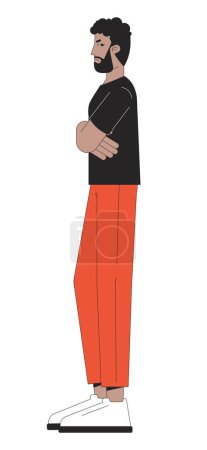 Illustration for Stubborn man african american 2D linear cartoon character. Suspicious distrust bearded black male isolated line vector person white background. Gesture body language color flat spot illustration - Royalty Free Image