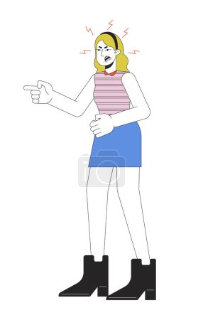Caucasian woman quarreling 2D linear cartoon character. Bad mood adult female isolated line vector person white background. Gesture body language, emotional expression color flat spot illustration