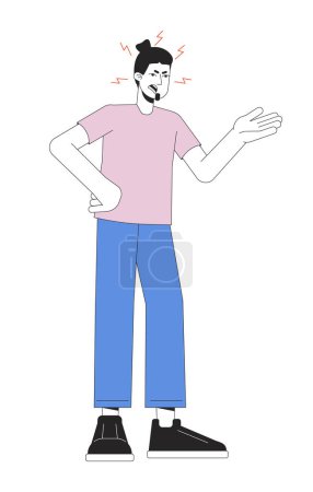 Caucasian man bickering 2D linear cartoon character. Bad mood adult guy isolated line vector person white background. Gesture body language, emotional expression color flat spot illustration